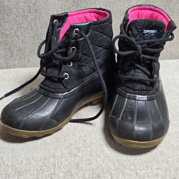 Sperry Port Duck Boots Kids Size 2 Black /Pink Waterproof Lined Rain Snow Play - Picture 7 of 10